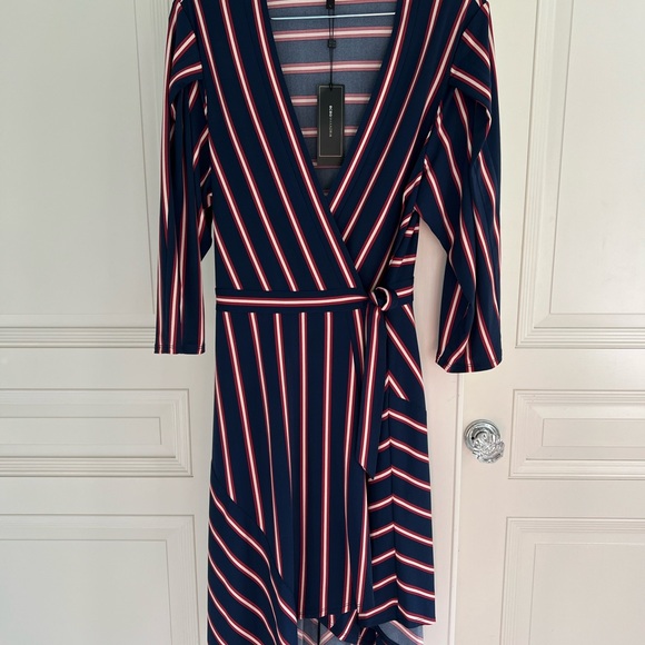 BCBGMaxAzria Navy, cream and red striped Long Sleeve Dress - Picture 1 of 5